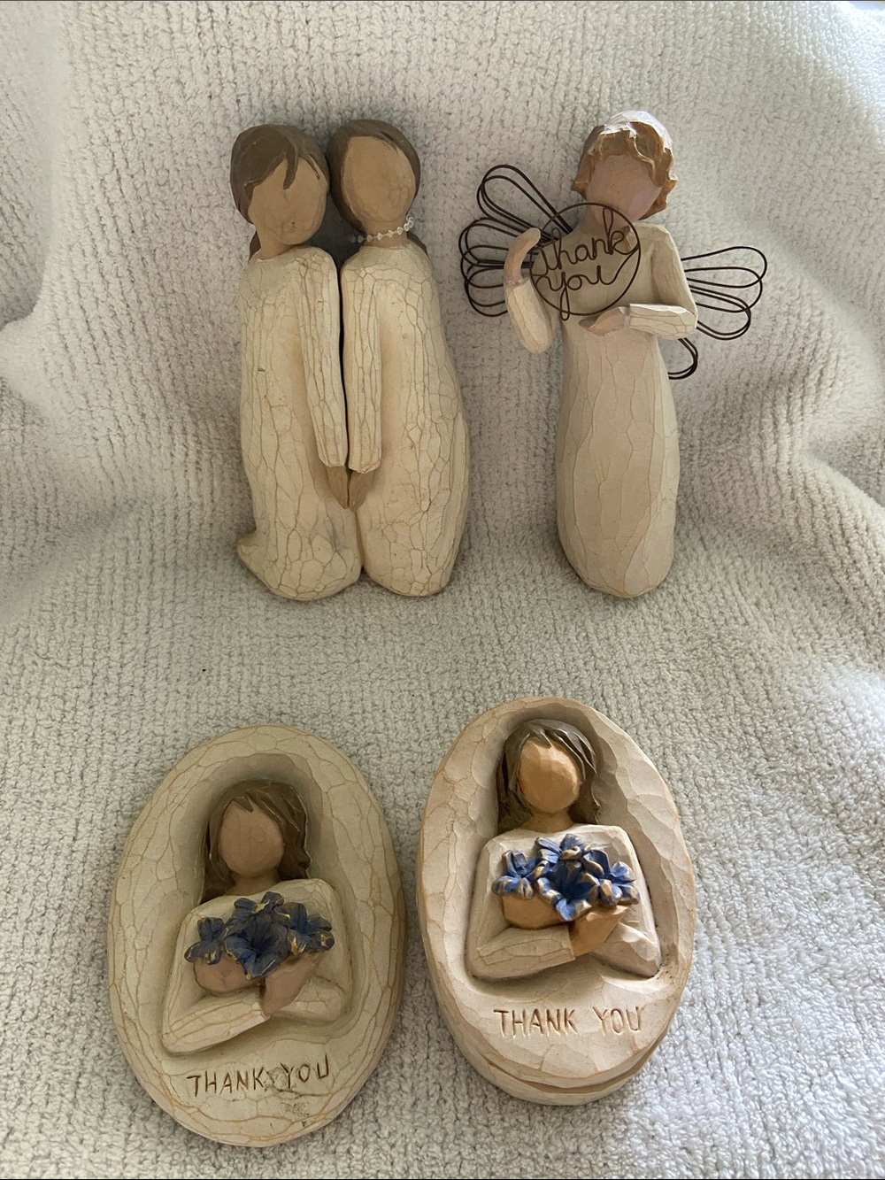 Angel tree & Figurine Set with Blue Flower Accents